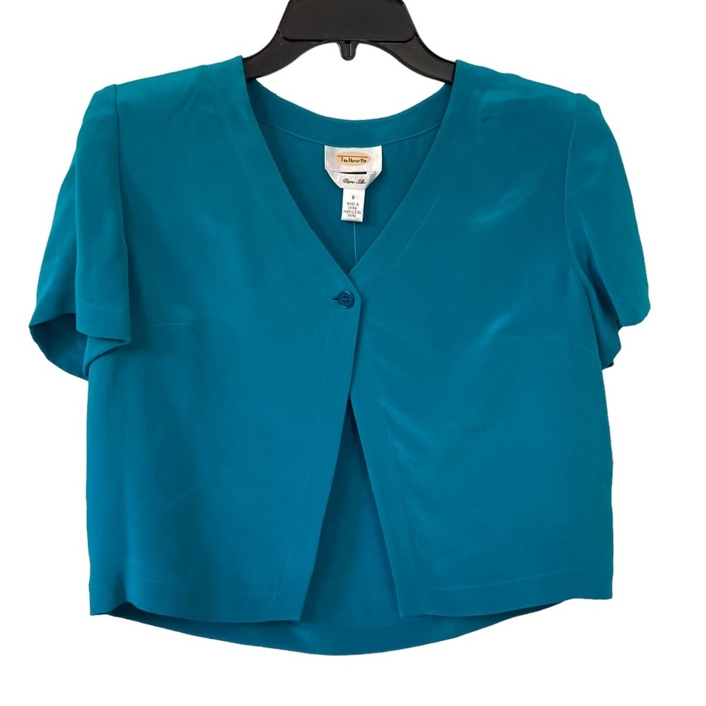 Talbots teal pure silk short sleeve cardigan women’s size 6